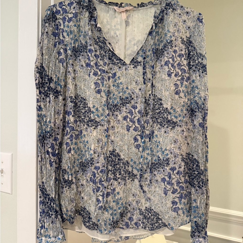 Rebecca Taylor Blue and White Pleated Blouse